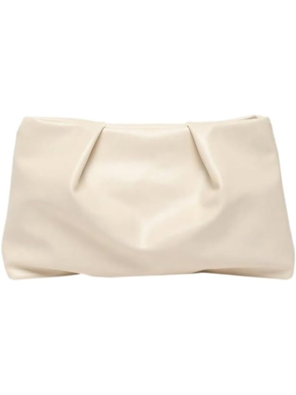 👜Women's Beige PU Leather Clutch Purses Small Zipper Elegant Ruched Handbag